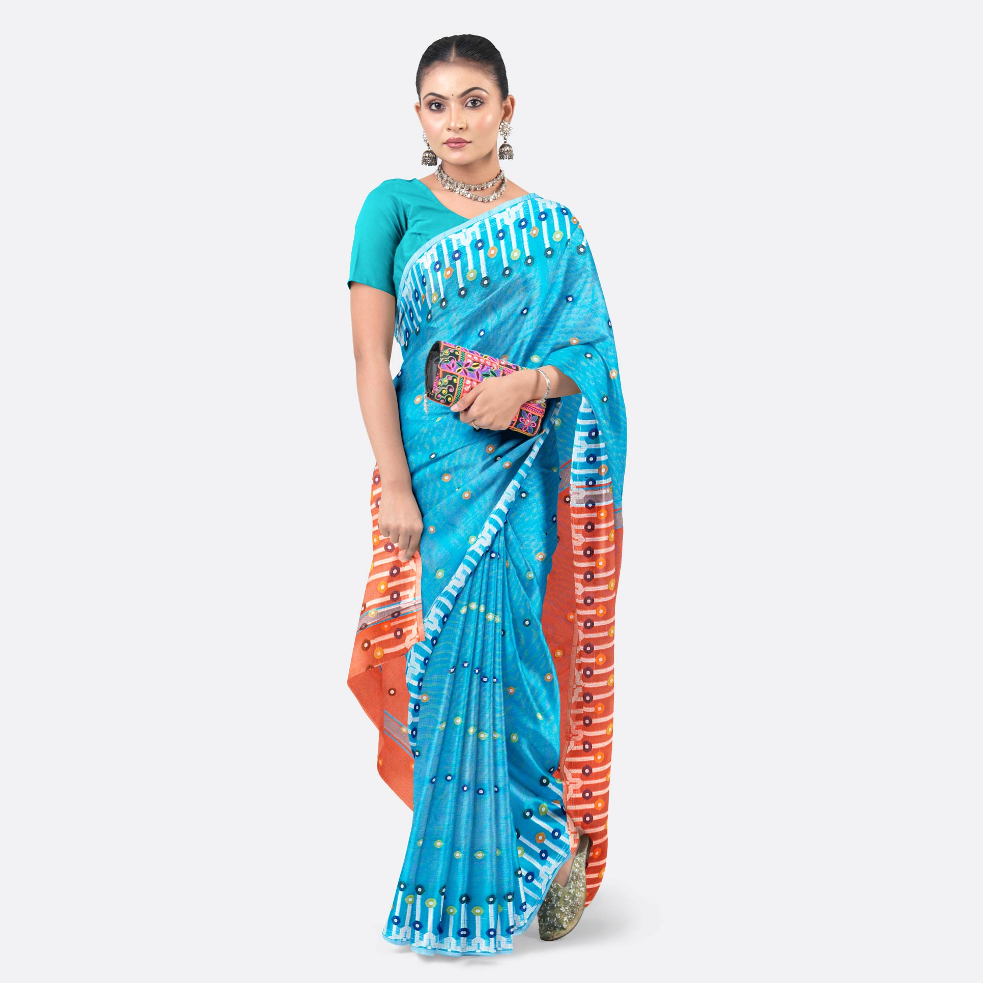 Ocean Blue Half Silk Saree